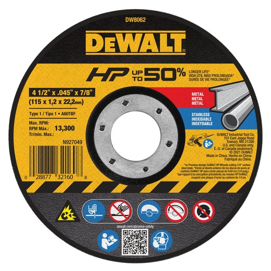 DeWalt 4-1/2in x .045in x 7/8in High Performance Metal Cutting Blade